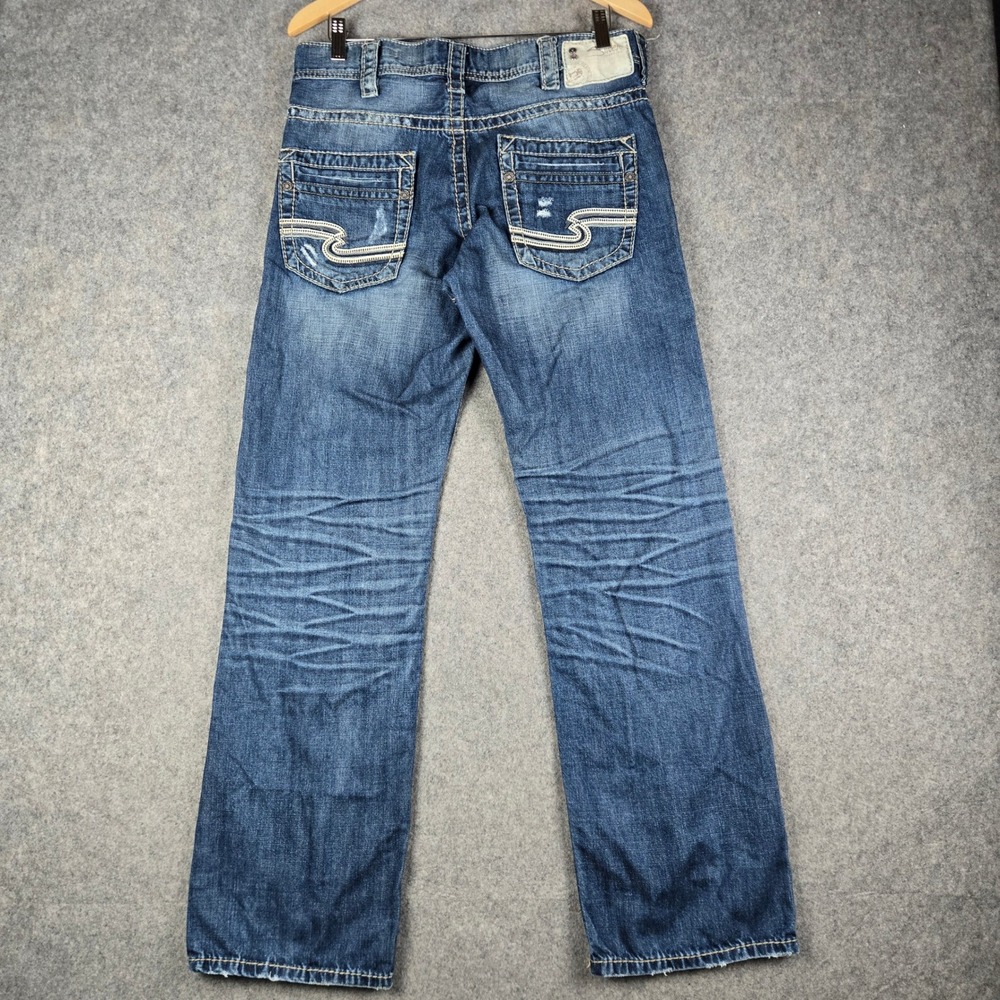 Silver Zac Jeans Mens 32x32 Blue Relaxed Straight Leg Distressed Y2K Skater
